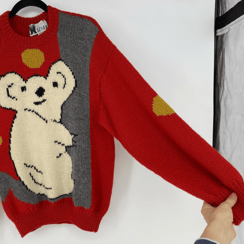 Vintage Kiznit Handmade Peru 100% Wool Intarsia Knit Sweater Red Princess Diana - Picture 12 of 15
